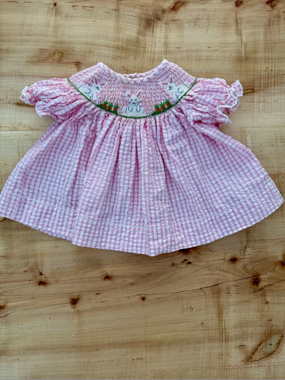 Southern Smocked Company Bunny Smocked Dress 6M | Easter Pink Gingham Outfit - Picture 2 of 5